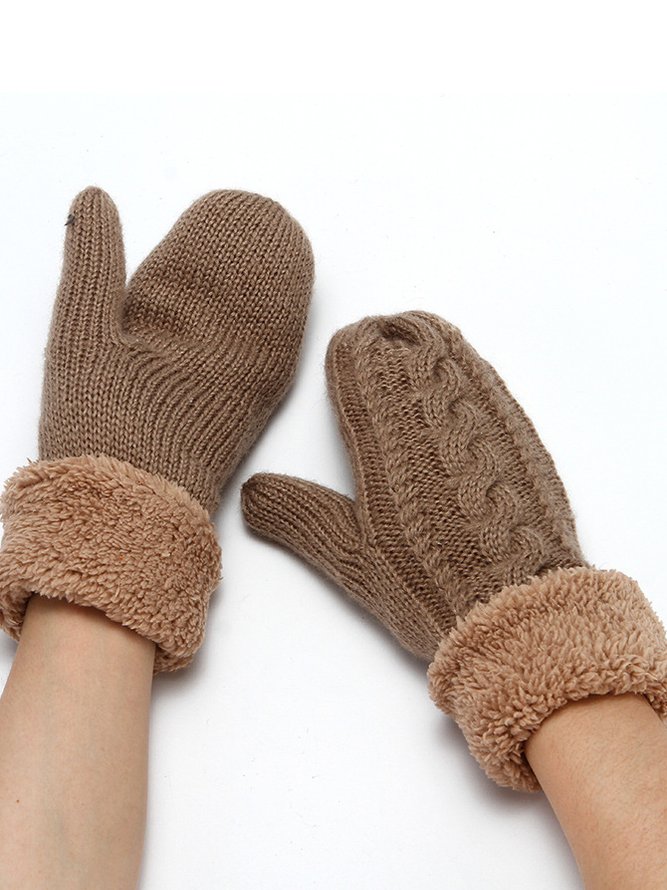 Twist Pattern Plush Woven Full Cover Gloves Autumn Winter Warmth Thickening Accessories