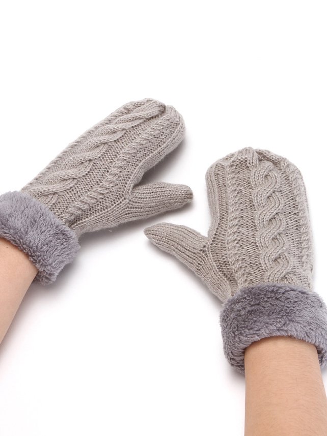 Twist Pattern Plush Woven Full Cover Gloves Autumn Winter Warmth Thickening Accessories