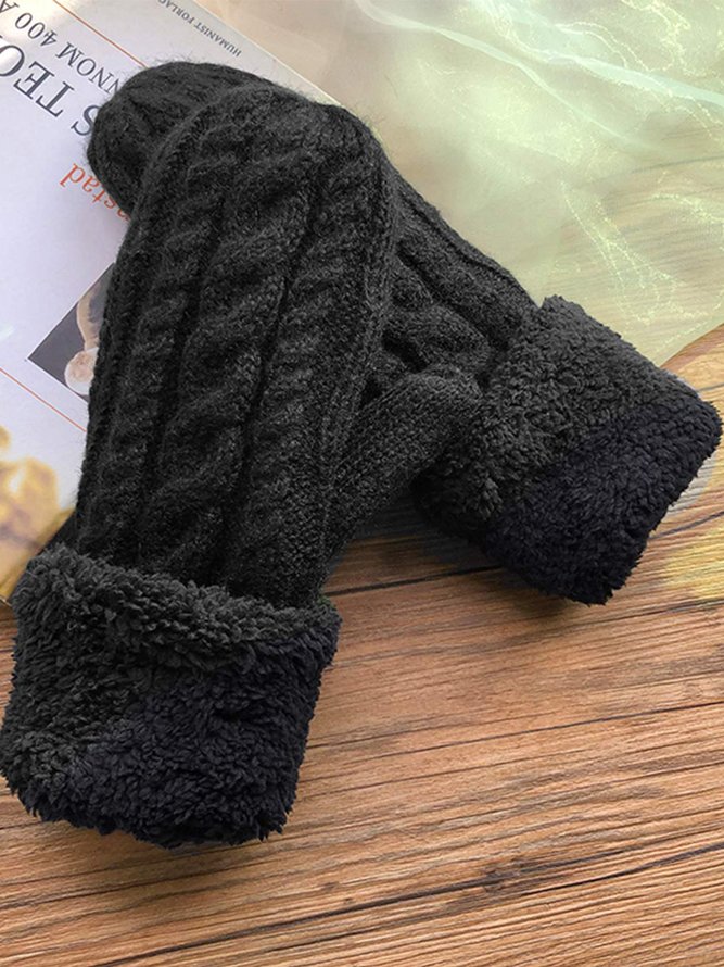 Twist Pattern Plush Woven Full Cover Gloves Autumn Winter Warmth Thickening Accessories