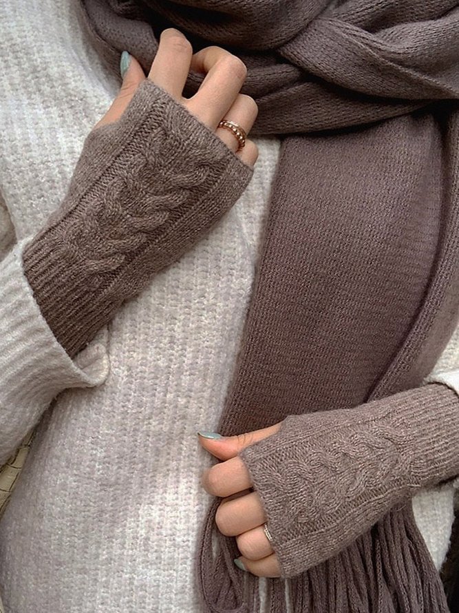 Casual Twist Pattern Wool Half Finger Gloves Autumn Winter Warm Accessories