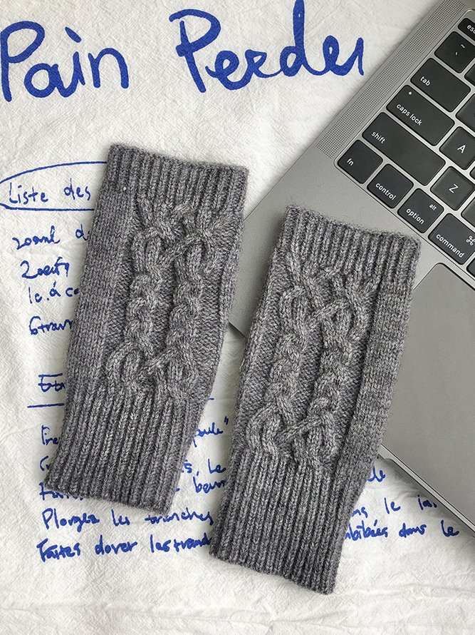 Casual Twist Pattern Wool Half Finger Gloves Autumn Winter Warm Accessories
