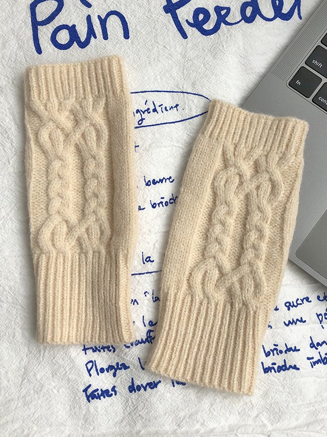 Casual Twist Pattern Wool Half Finger Gloves Autumn Winter Warm Accessories