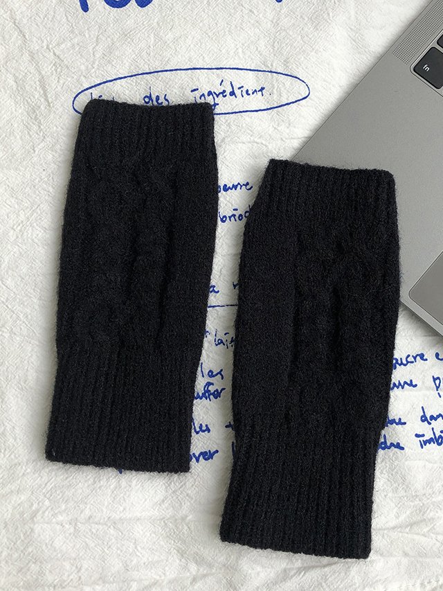 Casual Twist Pattern Wool Half Finger Gloves Autumn Winter Warm Accessories