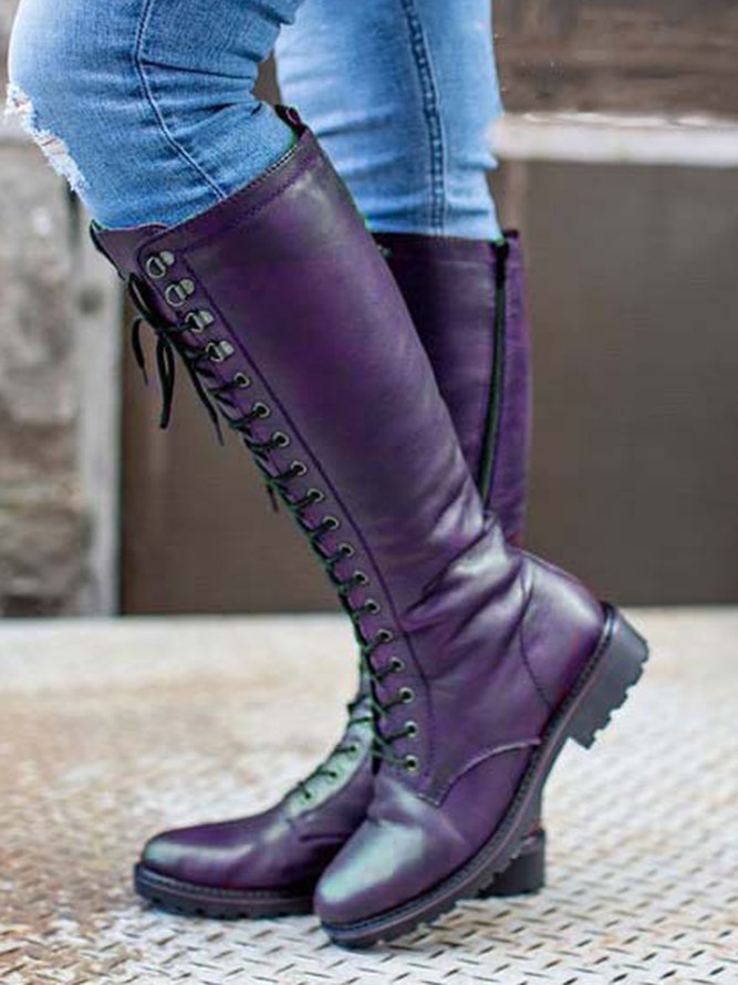 Comfortable Moccasin Upper Zip Block Heel Boots