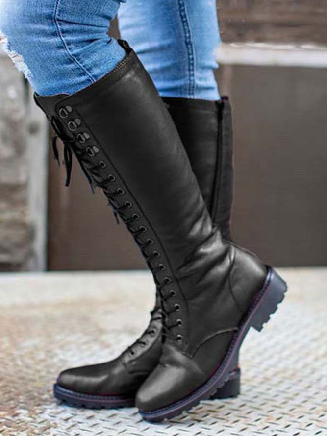 Comfortable Moccasin Upper Zip Block Heel Boots