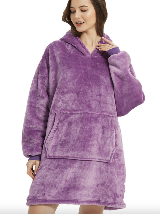 Thermal Flannel Hooded Nightgown Lazy Pullover TV Blanket