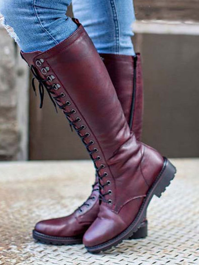 Comfortable Moccasin Upper Zip Block Heel Boots