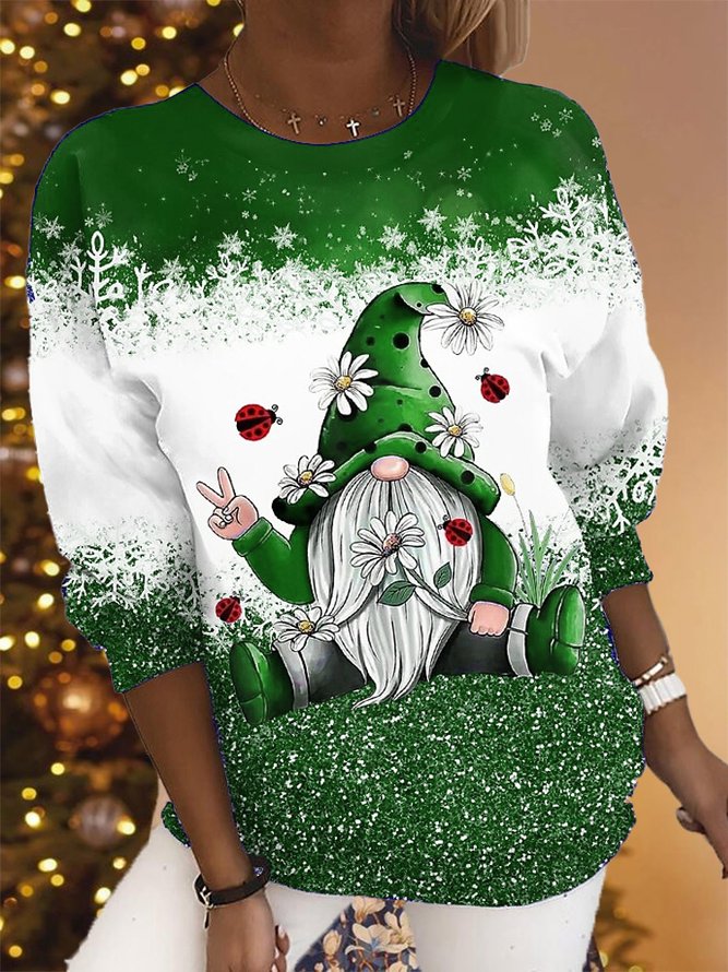 Women Christmas Funny Santa Claus Crew Neck Plain Blue Sweatshirt