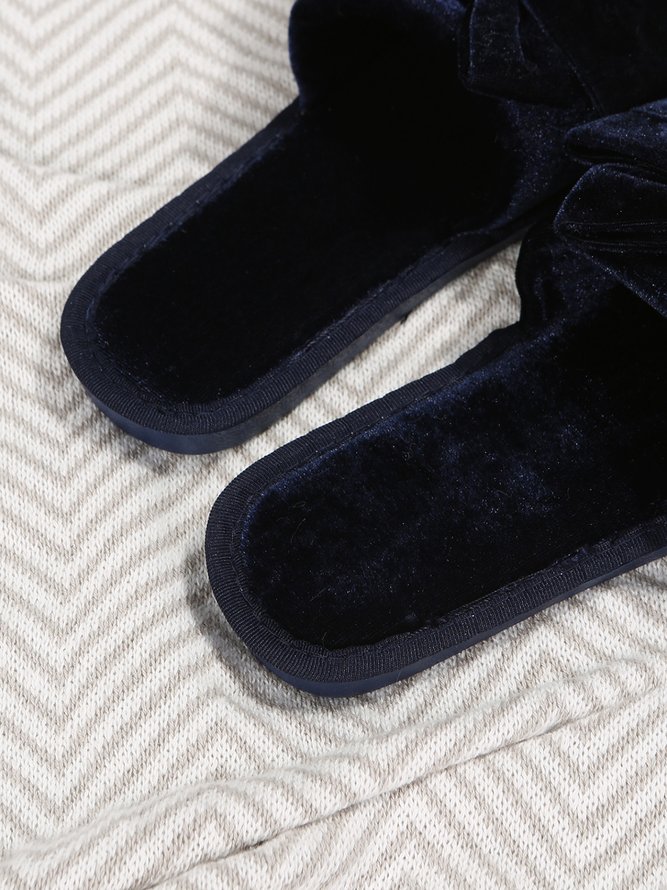 Casual Bow Decor Plain Velvet Living Room Slippers