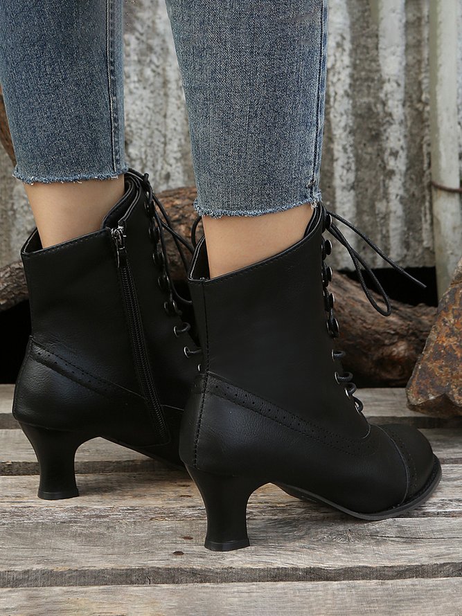 Plus Size Lace-Up Decor Side Zip Spool Heel Boots