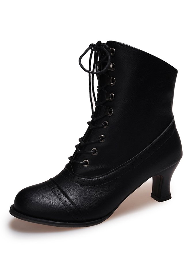 Plus Size Lace-Up Decor Side Zip Spool Heel Boots