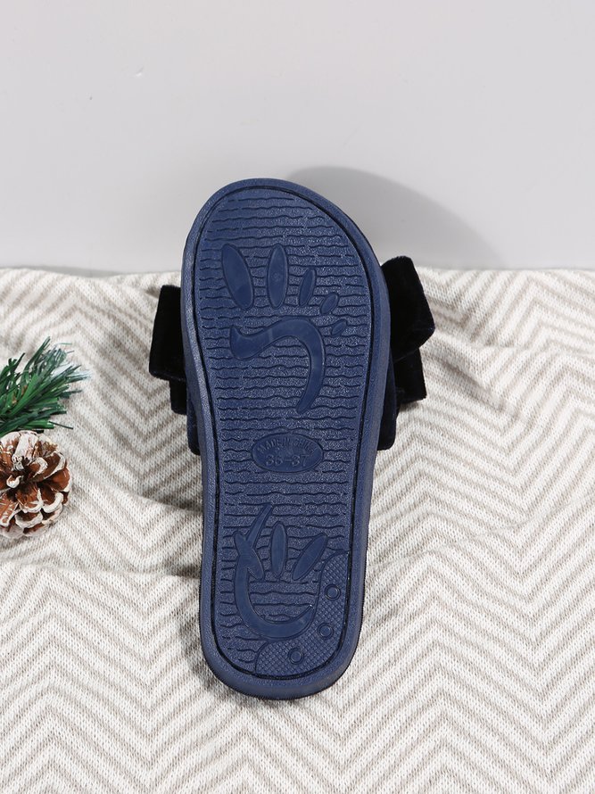 Casual Bow Decor Plain Velvet Living Room Slippers