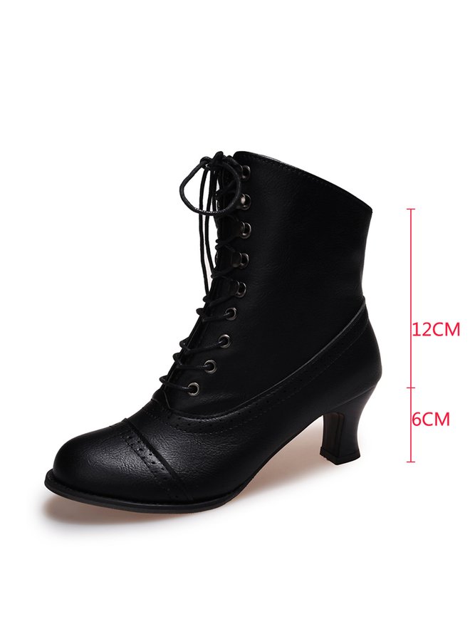 Plus Size Lace-Up Decor Side Zip Spool Heel Boots