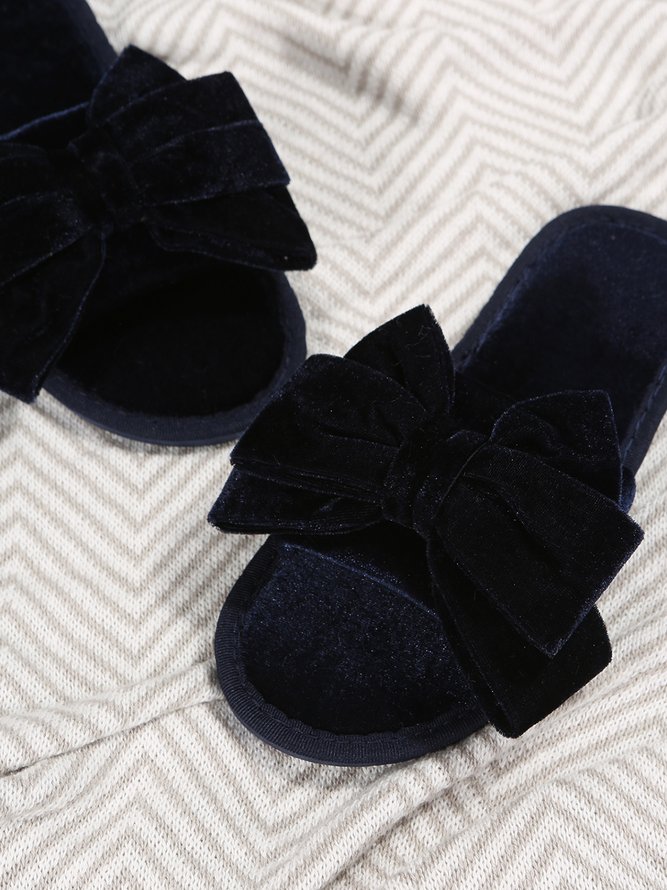 Casual Bow Decor Plain Velvet Living Room Slippers