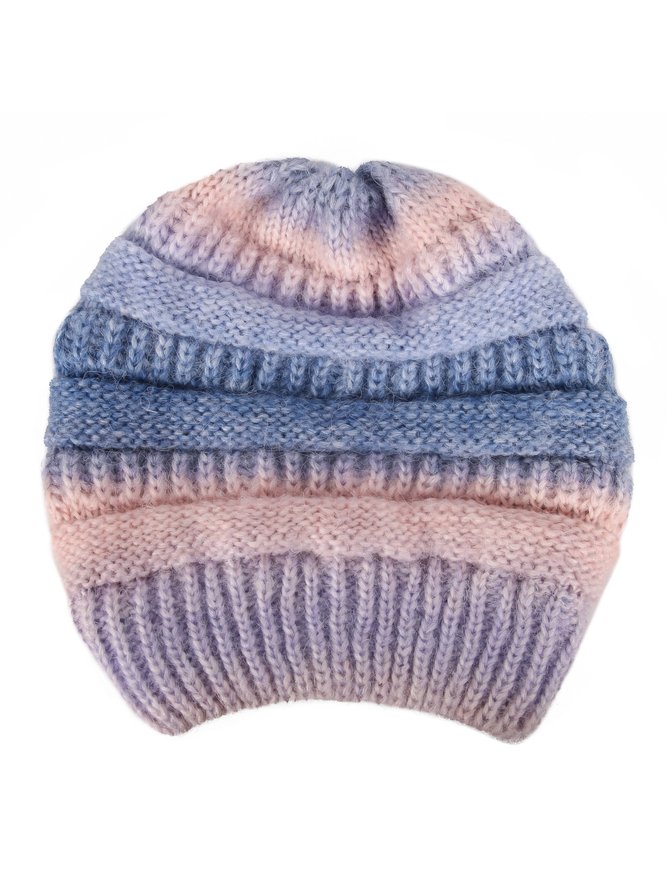 Gradient Stripe Pattern Cotton Beanie Hat Fall Winter Warming Accessory
