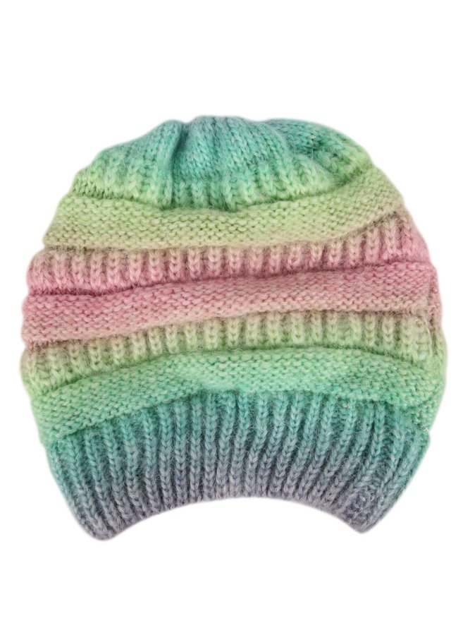 Gradient Stripe Pattern Cotton Beanie Hat Fall Winter Warming Accessory