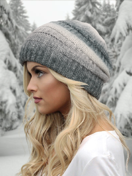 Gradient Stripe Pattern Cotton Beanie Hat Fall Winter Warming Accessory