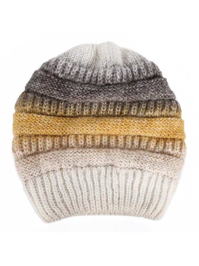 Gradient Stripe Pattern Cotton Beanie Hat Fall Winter Warming Accessory