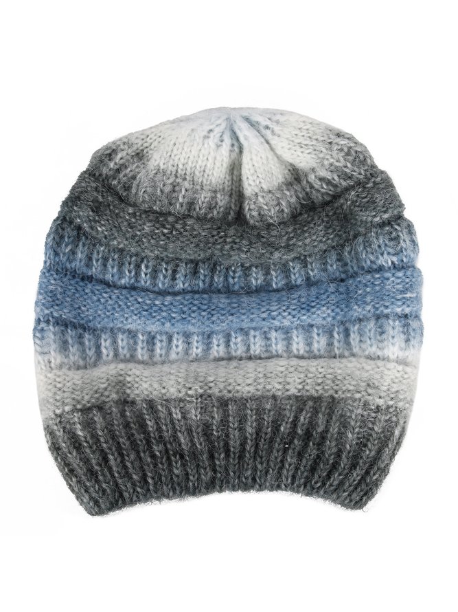 Gradient Stripe Pattern Cotton Beanie Hat Fall Winter Warming Accessory