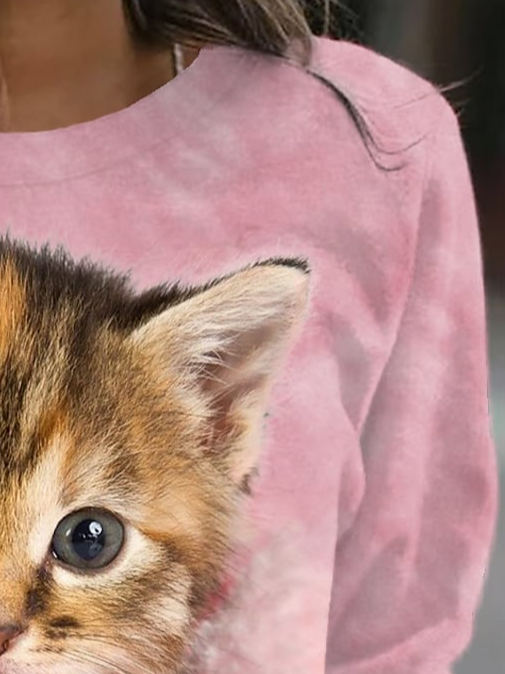 Funny And Cute Cat Round Neck Loose Sweater