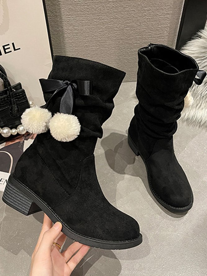 Christmas Pompom Decor Plus Size Faux Suede Slouchy Boots