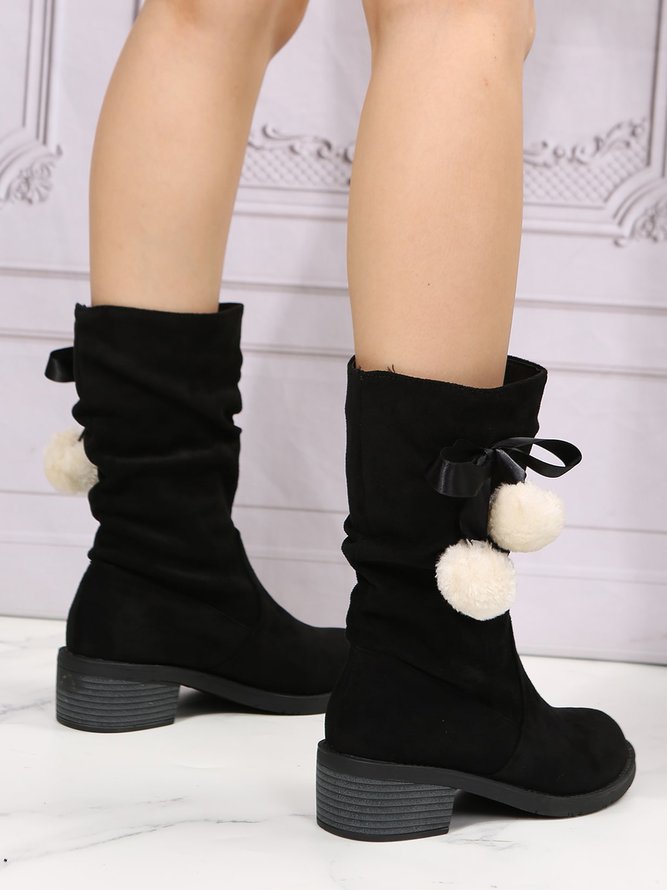 Christmas Pompom Decor Plus Size Faux Suede Slouchy Boots