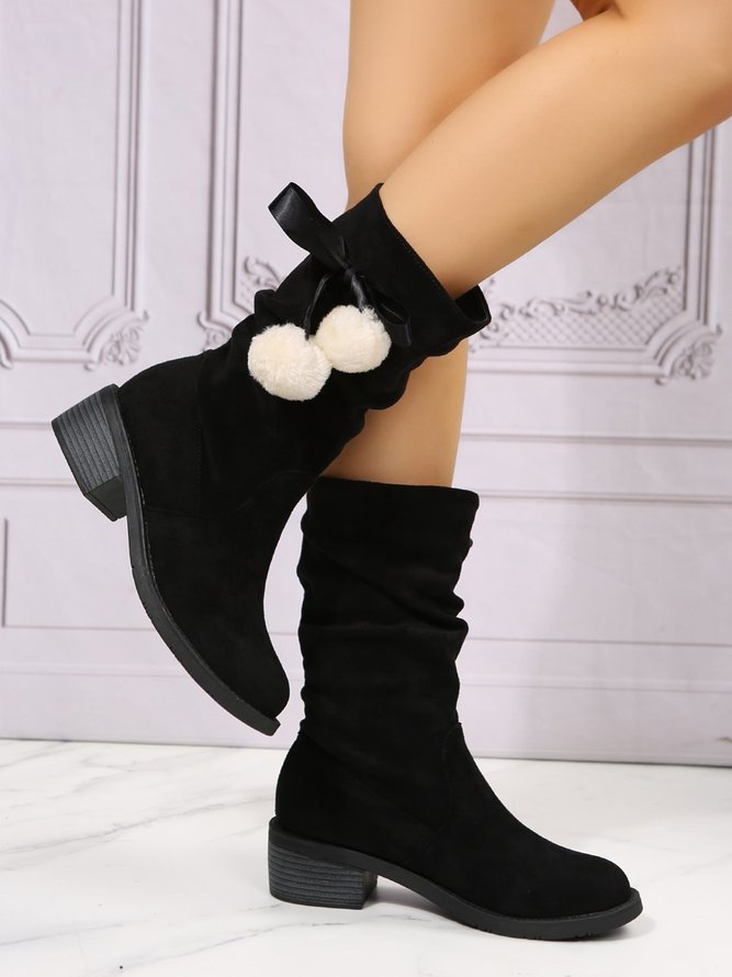 Christmas Pompom Decor Plus Size Faux Suede Slouchy Boots