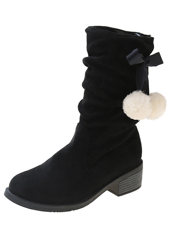 Christmas Pompom Decor Plus Size Faux Suede Slouchy Boots