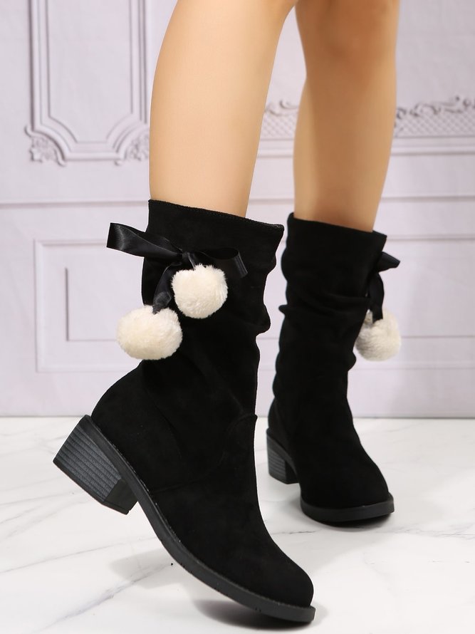Christmas Pompom Decor Plus Size Faux Suede Slouchy Boots