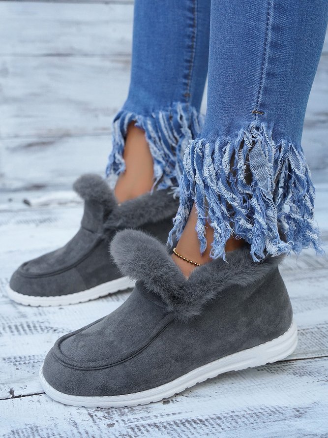 Women Warm Plus Size Casual Color Block Flat Heel Furry Snow Boots
