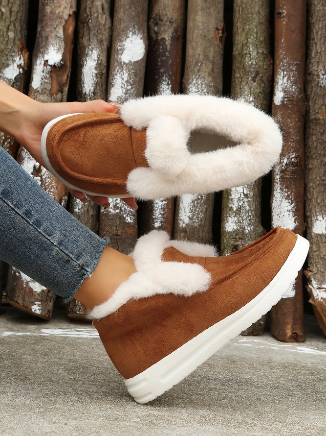 Women Warm Plus Size Casual Color Block Flat Heel Furry Snow Boots