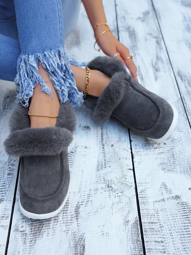 Women Warm Plus Size Casual Color Block Flat Heel Furry Snow Boots