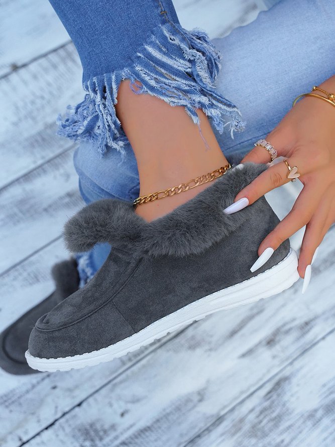 Women Warm Plus Size Casual Color Block Flat Heel Furry Snow Boots