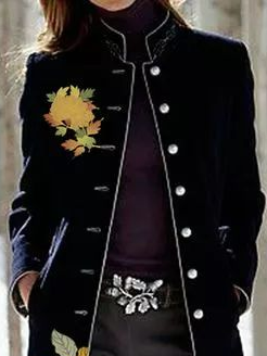 Stand Collar Loose Casual Floral Overcoat