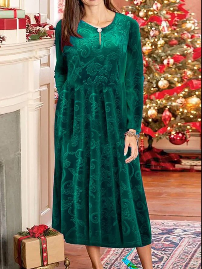 Crew Neck Casual Velvet Dress