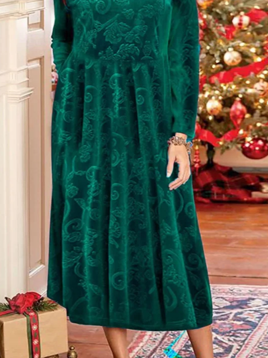 Crew Neck Casual Velvet Dress