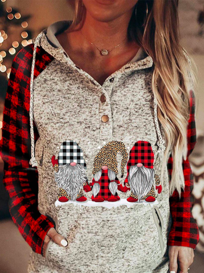 Christmas Casual Loose Hoodie Plaid Sweatshirt