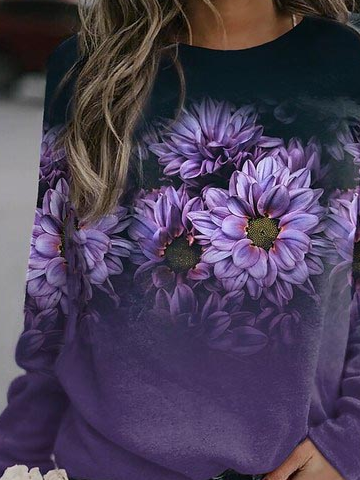 Loose Casual Crew Neck Floral Sweatshirt