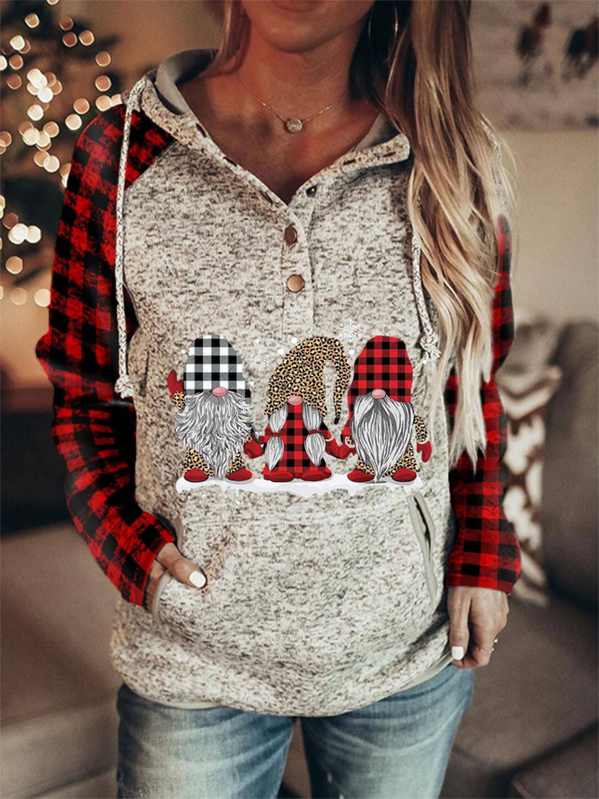 Christmas Casual Loose Hoodie Plaid Sweatshirt