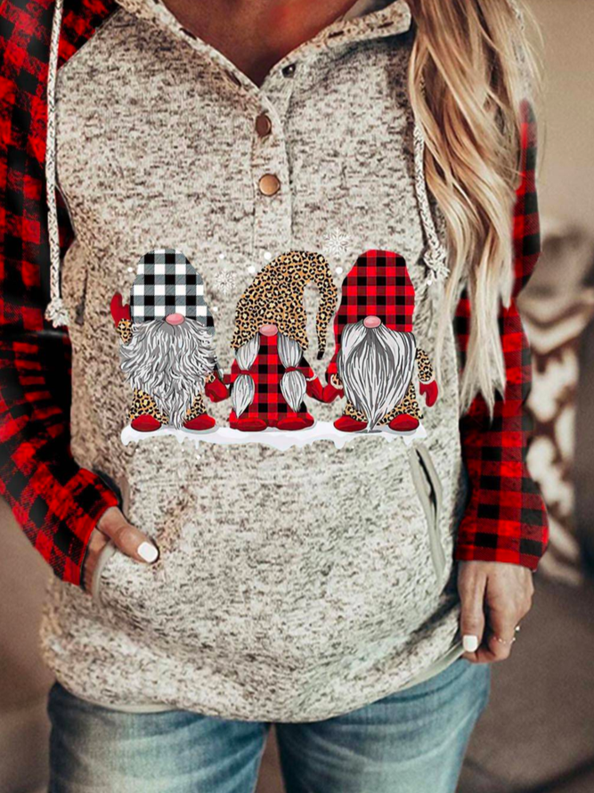 Christmas Casual Loose Hoodie Plaid Sweatshirt