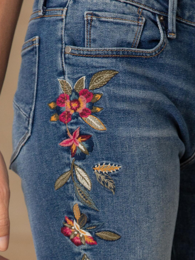 Casual Loose Floral Denim Jeans