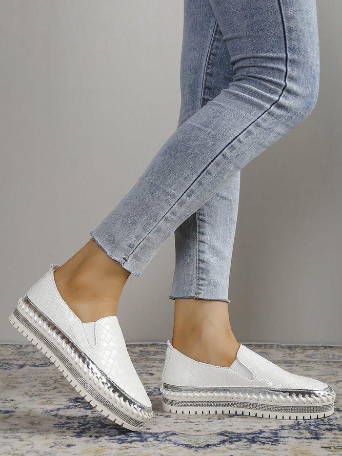 Braided Embossed Rhinestone Comfy Sole Slip On Shoes