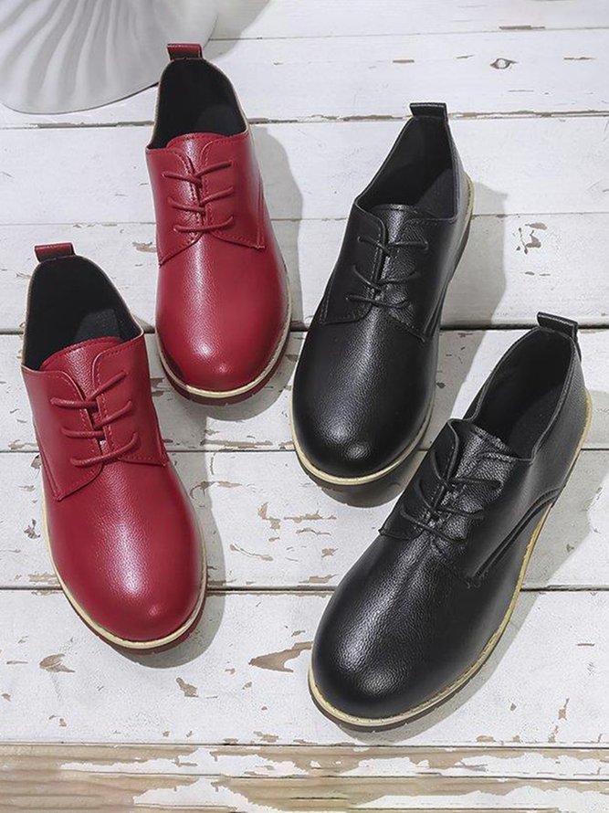 Plain Color Split Joint Casual Lace-Up Flat Shoes