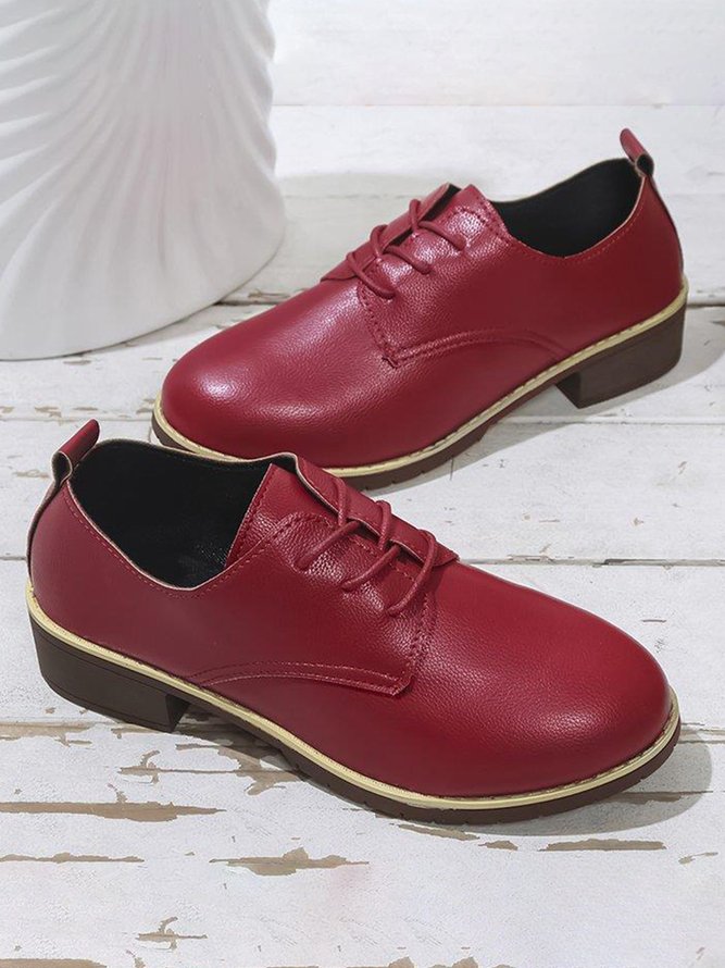 Plain Color Split Joint Casual Lace-Up Flat Shoes