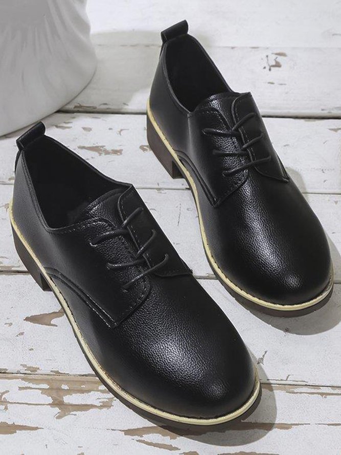 Plain Color Split Joint Casual Lace-Up Flat Shoes