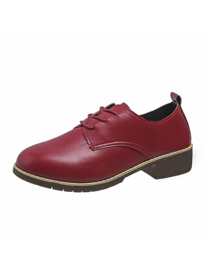 Plain Color Split Joint Casual Lace-Up Flat Shoes