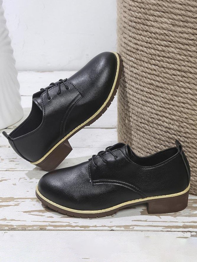 Plain Color Split Joint Casual Lace-Up Flat Shoes