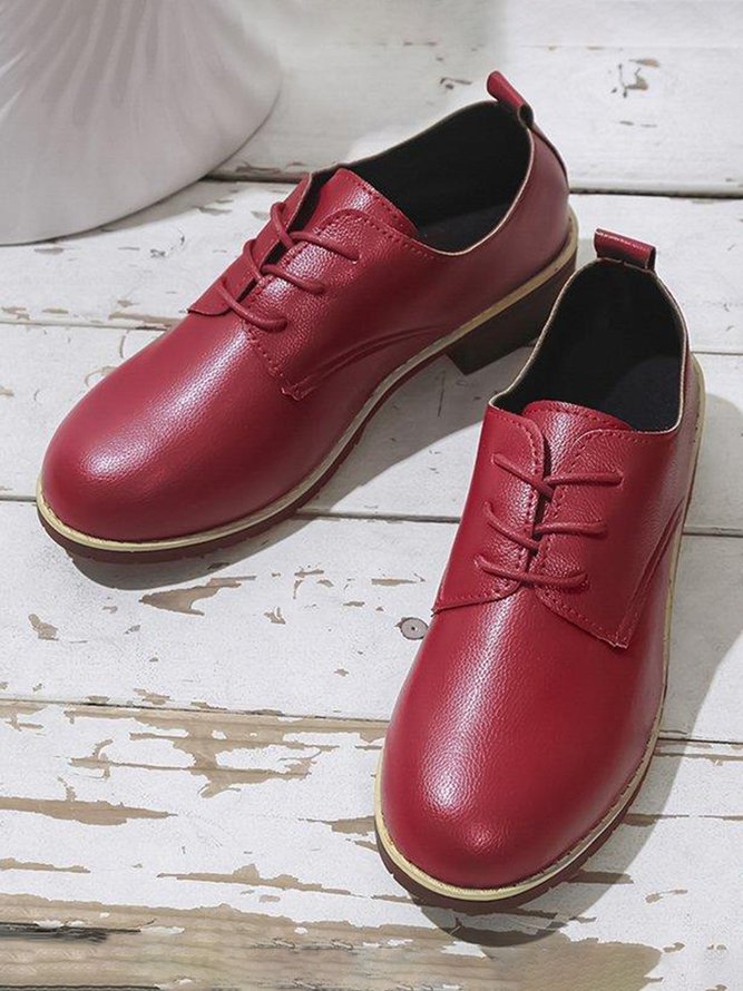 Plain Color Split Joint Casual Lace-Up Flat Shoes