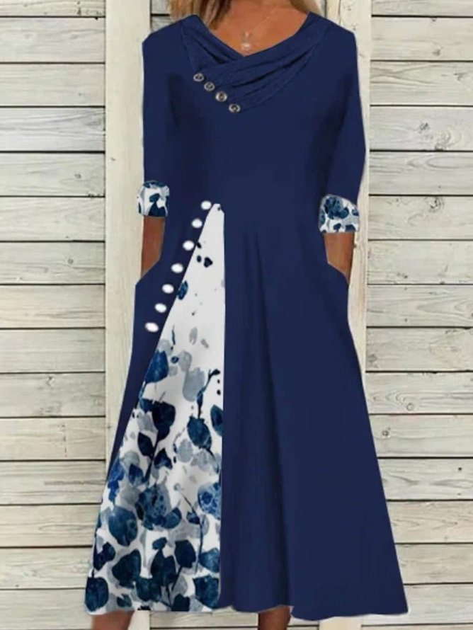 V Neck Casual Regular Fit Floral Dress