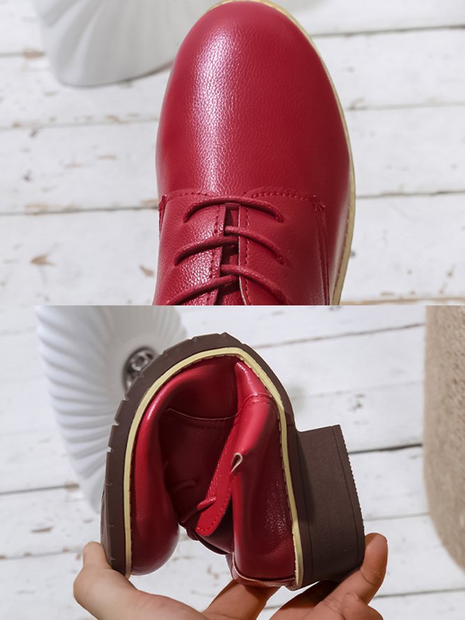 Plain Color Split Joint Casual Lace-Up Flat Shoes